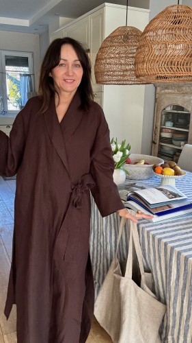 długie lniane kimono w kolorze brązowym - 100% lnu .jpeg