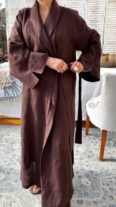Kimono długie 100% lniane brązowe onesize  