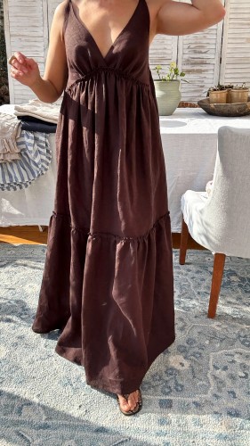 Sukienka Lecce maxi 100% lnu brązowa