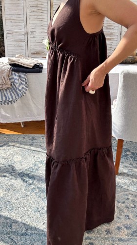 sukienka z lnu 100% - letnia sukienka maxi w kolorze brązowym.jpeg