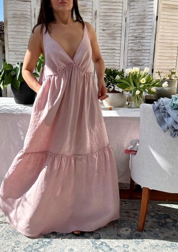 sukienka maxi w kolorze różowym-100%lnu-szyta lokalnie.jpeg