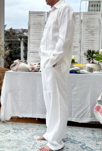 naturalna lniana koszula męska w kolorze białym - lniana piżama- lniana nie piżama kolekcja day@night.jpeg