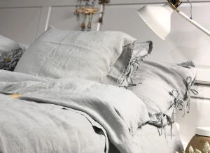 Lniana poszewka na poduszkę wiązana na troczki perłowy szary pearl grey 100% lnu