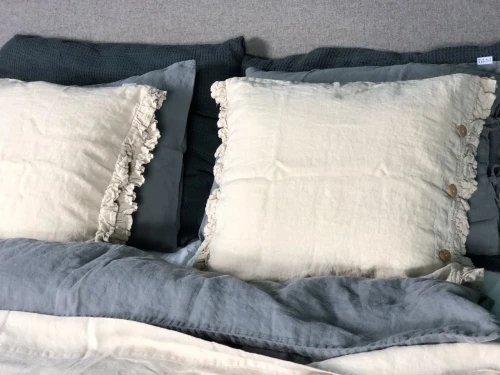 beige linen cushion cover with frill