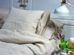Lniana poszewka na poduszkę wiązana na troczki beżowy  beige 100 % lnu